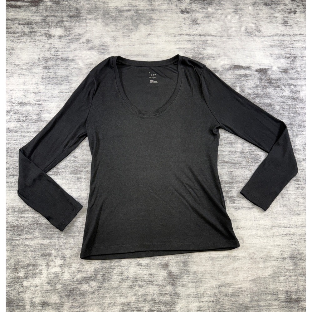 A New Day Womens Medium Black Scoop Neck Long Sleeve Ribbed Jersey Top Basic